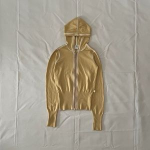 Armani Exchange Deadstock Designer Pastel Yellow Gold Fitted Hoodie Zip Sweater